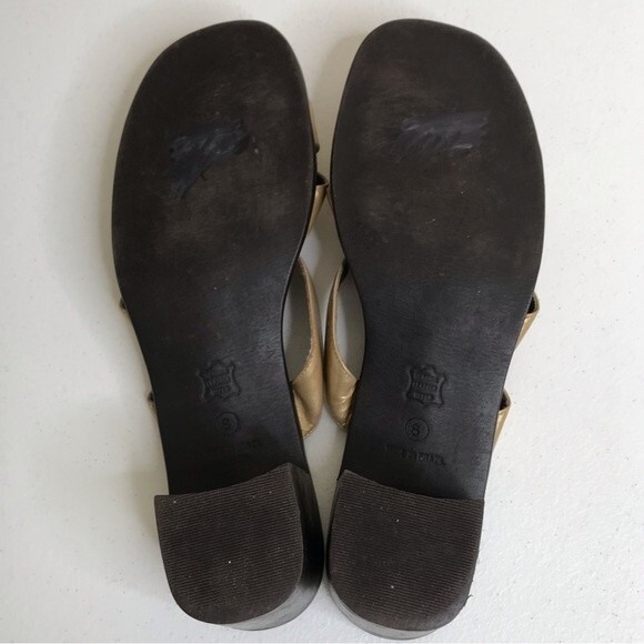 Unisa Gold Three Strap Block Heel Leather Sandal Women Size 8 Made in Brazil - Picture 14 of 16